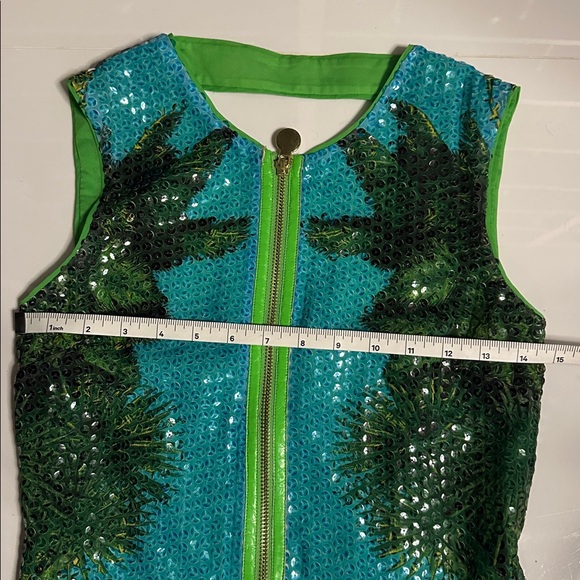 Versace Dress Tropical Green and Blue Sleeveless Sequin Dress - Picture 9 of 11